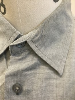 Mens, Casual Shirt, JOHN VARVATOS, Gray, Cotton, Solid, M, Long Sleeve Button Front, Collar Attached, **Has a Double