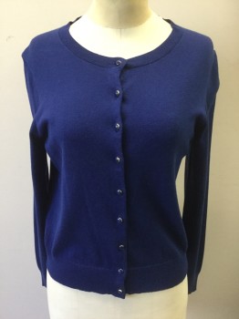 Womens, Sweater, BANANA REPUBLIC, Royal Blue, Silk, Cotton, Solid, M, Knit, 3/4 Sleeve, Round Neck, Royal Blue Metal Buttons with Gold Exposed Edges