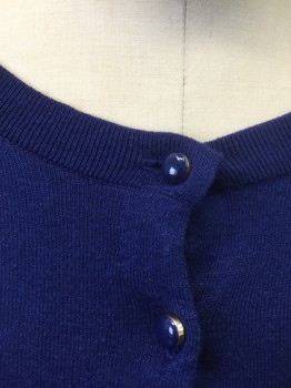 Womens, Sweater, BANANA REPUBLIC, Royal Blue, Silk, Cotton, Solid, M, Knit, 3/4 Sleeve, Round Neck, Royal Blue Metal Buttons with Gold Exposed Edges
