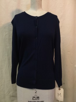 HALOGEN, Navy Blue, Viscose, Nylon, Solid, Navy, Button Front, 3/4 Sleeves