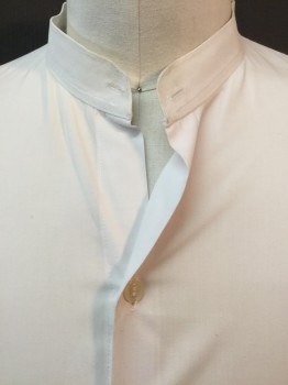 MTO, White, Cotton, Solid, White, Stand Collar Attached, Button Front, Long Sleeves, (dirty Cuffs)