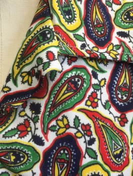Womens, Top, AMERICAN RAG, Multi-color, White, Red, Green, Yellow, Polyester, Paisley/Swirls, B:36, S, Stretchy Material, Sleeveless, Button Front, Oversized Collar Attached,
