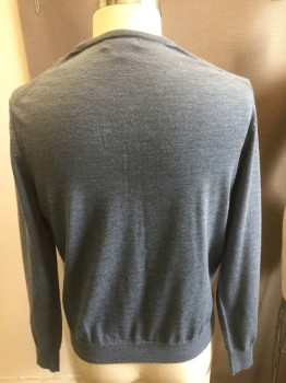 Mens, Pullover Sweater, BANANA REPUBLIC, Slate Blue, Wool, Solid, XL, V-neck, Heathered Slate Blue,