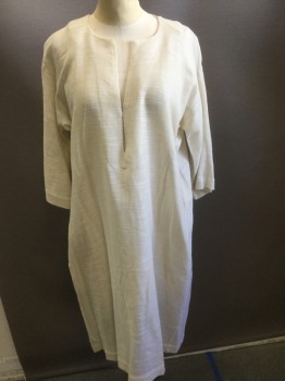 MARIA CORNEJO, Cream, Linen, Cotton, Solid, Crew Neck, with Chest Slit, Hook and Eye Closure, Hidden Slit Pockets, 3/4 Sleeves