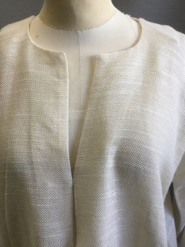 MARIA CORNEJO, Cream, Linen, Cotton, Solid, Crew Neck, with Chest Slit, Hook and Eye Closure, Hidden Slit Pockets, 3/4 Sleeves
