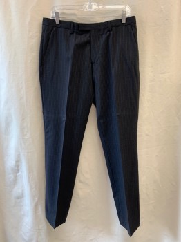 HUGO BOSS, Charcoal Gray, Lt Gray, Brown, Wool, Stripes - Pin, Stripes - Vertical , Side Pockets, Zip Front, Flat Front