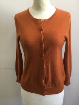 J. CREW, Orange, Cashmere, Solid, Button Front, Ribbed Knit Neck/Waistband/Cuff