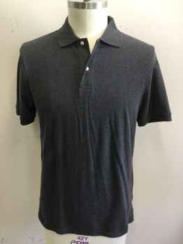 JOE FRESH, Dk Gray, Cotton, Solid, Pique Knit, Short Sleeves, Ribbed Knit Collar Attached/Cuff, 2 Buttons