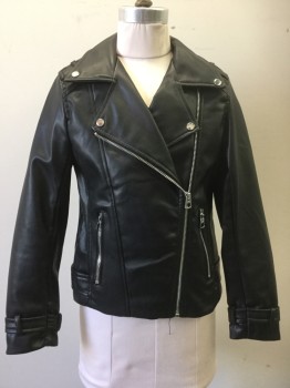 ZARA KIDS, Black, Polyester, Solid, Motorcycle, Pleather, Silver Zippers and Snaps