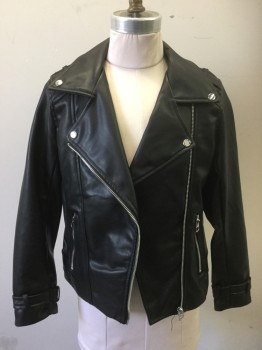 ZARA KIDS, Black, Polyester, Solid, Motorcycle, Pleather, Silver Zippers and Snaps