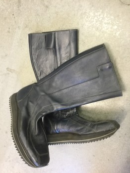 N/L, Navy Blue, Leather, Solid, Knee-High, Assorted Panels with Light Gray Top Stitching, Square Toe, Size Zipper, Thick Rubber Sole with Treads