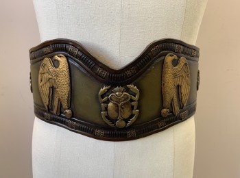 Unisex, Historical Fiction Belt, N/L MTO, Brown, Gold, Leather, Metallic/Metal, W:37+, 4-6 Inches Wide (Varies), Gold Scarab Beetles and Birds, Holes at Back Waist to Lace Up, Made To Order