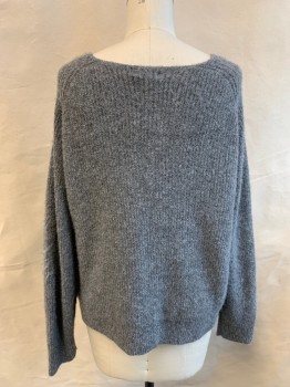Womens, Pullover, MAX STUDIOS, Heather Gray, Polyester, Spandex, Cable Knit, M, Scoop Neck, Cable Knit Down Center, Raglan Long Sleeves
