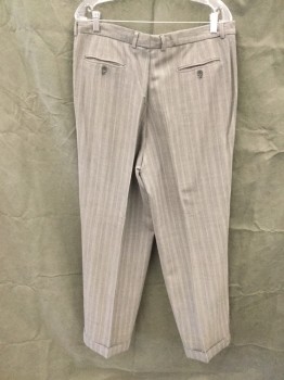 VALENTI, Heather Gray, White, Wool, Stripes, Flat Front, Zip Fly, Belt Loops, 4 Pockets, Cuffed Hem, Suspender Buttons