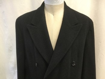 Mens, Coat, Overcoat, CHAPS R. LAUREN, Charcoal Gray, Gray, Wool, Heathered, XL, 46, Notched Peak Lapel, Double Breasted, 2 Flap Besom Pockets, Back Vent, Below the Knee Length