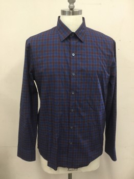 ZACHARY PRELL, Blue, Red, Heather Gray, Cotton, Grid , Button Front, Collar Attached, Long Sleeves