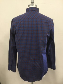 ZACHARY PRELL, Blue, Red, Heather Gray, Cotton, Grid , Button Front, Collar Attached, Long Sleeves