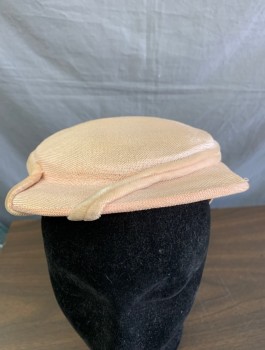 Womens, Hat, N/L, Ballet Pink, Buckram with Velour Cording Trim, Flat Top, Sits on Head with Loops for Pins,