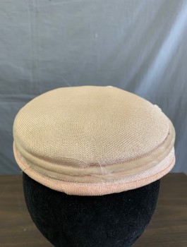 Womens, Hat, N/L, Ballet Pink, Buckram with Velour Cording Trim, Flat Top, Sits on Head with Loops for Pins,