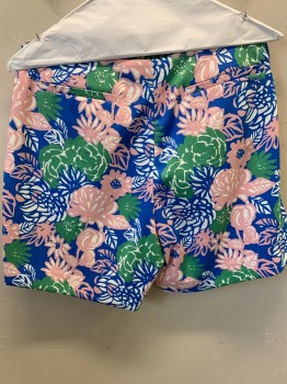 Womens, Shorts, TORY SPORT, Blue, White, Pink, Green, Polyester, Floral, M, Skort, 3 Snap Flap on Skirt, 2 Faux Rear Pockets