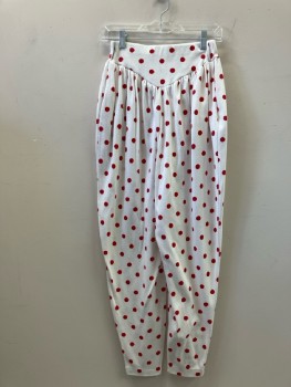 N/L, Pant: White Cotton Jersey with Red Polk A Dots, Wide Pointed Waistband, Side Hook & Eye Closure, 2 Pckts, Taperred