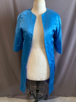 Womens, 1960s Vintage, Suit, Jacket, ENST NEWMAN, Blue, Synthetic, B: 36, Open Front, 3/4 Sleeve, Long Line