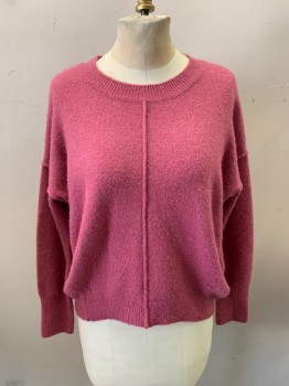 Womens, Pullover, TOP SHOP, Ballet Pink, Acrylic, Solid, S, Long Sleeves, Slight Dolman Sleeve, Self Piping, Knitted Holes, Rib Knit
