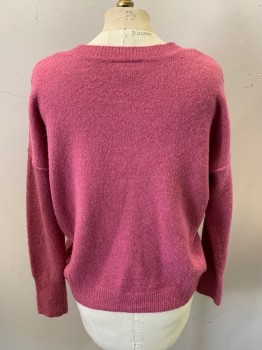 Womens, Pullover, TOP SHOP, Ballet Pink, Acrylic, Solid, S, Long Sleeves, Slight Dolman Sleeve, Self Piping, Knitted Holes, Rib Knit