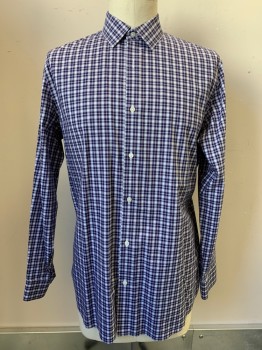 Mens, Casual Shirt, BANANA REPUBLIC, Navy Blue, White, Red, Cotton, Plaid, 35-36, 18, L/S, Button Front, Collar Attached,