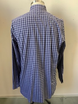 Mens, Casual Shirt, BANANA REPUBLIC, Navy Blue, White, Red, Cotton, Plaid, 35-36, 18, L/S, Button Front, Collar Attached,