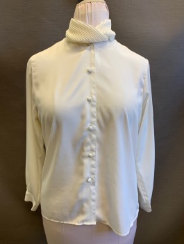 EVA LAUREL, Off White, Polyester, Solid, Accordion Pleated Stand Collar, B.F.w/ Self Fabric Covered Btns, L/S