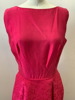 Kelly Arden, Cherry Red, Polyester, Leaves/Vines , Sleeveless, Boat Neck, Pleated, Back Zipper,