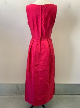 Kelly Arden, Cherry Red, Polyester, Leaves/Vines , Sleeveless, Boat Neck, Pleated, Back Zipper,