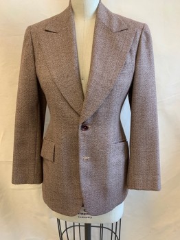 NEW ACTS, Brown, Ecru, Polyester, Heathered, Single Breasted, 2 Buttons,  3 Pockets, Wide Peaked Lapel, Nipped Waist, Pictured on Size 6