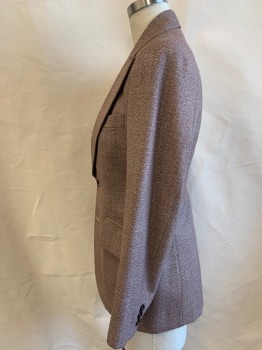 NEW ACTS, Brown, Ecru, Polyester, Heathered, Single Breasted, 2 Buttons,  3 Pockets, Wide Peaked Lapel, Nipped Waist, Pictured on Size 6