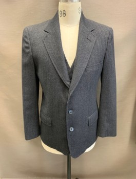 ACADEMY AWARD, Dk Gray, Gray, Wool, Stripes - Vertical , Notched Lapel, Single Breasted, Button Front, 3 Buttons, 3 Pockets, Single Back Vent