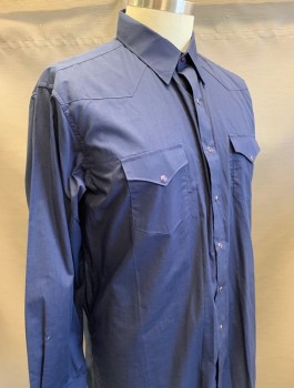 Mens, Western, WHITE HORSE, Midnight Blue, Cotton, Polyester, Solid, XL, L/S, Snap Front, Collar Attached, Western Style Yoke, 2 Pockets With Flaps