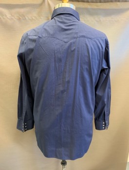WHITE HORSE, Midnight Blue, Cotton, Polyester, Solid, L/S, Snap Front, Collar Attached, Western Style Yoke, 2 Pockets With Flaps