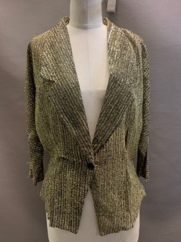 Womens, Jacket, NO LABEL, Gold, Black, Polyester, Speckled, W32, B36, L/S, Single Button, Notched Lapel, CB Vent