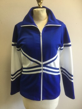 Womens, Cheer Jacket, CHASSE, Blue, White, Polyester, Color Blocking, Stripes, S, Zipper Center Front, Long Sleeves,