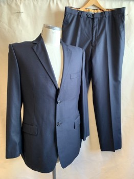 MARCHATTI, Navy Blue, Polyester, Rayon, Solid, Notched Lapel, 2 Buttons, 3 Pockets,