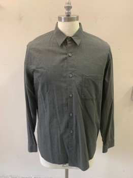 THEORY, Slate Gray, Cotton, Solid, Herringbone, Long Sleeves, Button Front, 7 Buttons Front, Chest Pocket, 1 Button Cuffs, Back Darts, Soft Herringbone Pattern