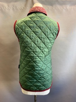 Womens, Vest, LAVENHAM, Olive Green, Polyester, B 32, XS, Reversible, Quilted, C.A., Button Front, Corduroy Trim  Side 2: Burgundy, Yellow Paisley