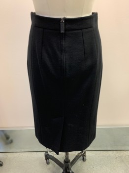Womens, Skirt, Knee Length, PRADA, Black, Wool, H36, W28, Elastic Waist, Zip Back, Pencil Skirt