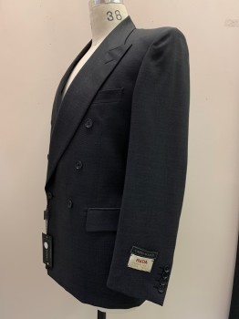 CARLO SCOTTI, Charcoal Gray, Black, Wool, Dots, 6 Buttons, Double Breasted, Peaked Lapel, 3 Pockets,