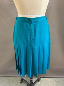 Womens, 1980s Vintage, Skirt, CHRISTIAN DIOR, Teal Green, Triacetate, Polyester, W:30, Zip Back, Hem Below Knee, Pleate