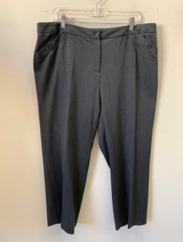 Womens, Slacks, LANE BRYANT, Gray, Polyester, Rayon, Solid, Sz.18, Mid Rise, Boot Cut, Slanted Side Pockets with Button Detail, Zip Fly