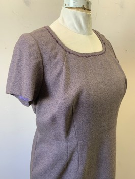 N/L MTO, Dusty Purple, Gray, Black, Cotton, Stripes - Micro, Stripes - Horizontal , Short Sleeves, Scoop Neck with Purple Wavy Embroidery at Neckline, Fitted Waist, Straight Cut Skirt, Knee Length, Center Back Zipper, Made To Order