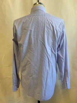 Mens, Casual Shirt, Sals 5th Ave, Lt Blue, White, Cotton, Stripes - Vertical , 34-35, 15.5, L/S, Button Front, Collar Attached