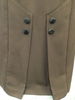 Mto, Chocolate Brown, Wool, Polyester, Solid, Inverted Pleated Front and Back, 4 Covered Buttons at Front, 2 Buttons at Back, Hidden Button Opening at Side Left Center Panel,